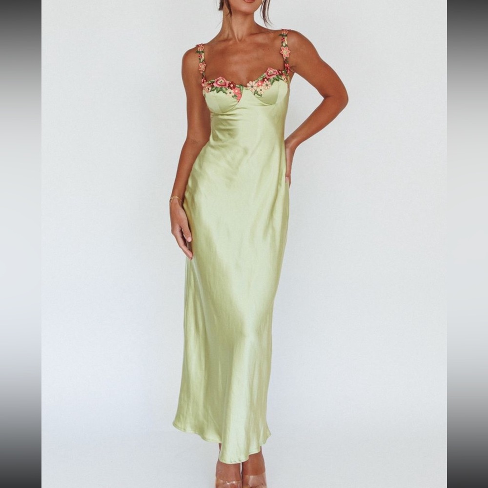 Silk dress with embroidered flowers